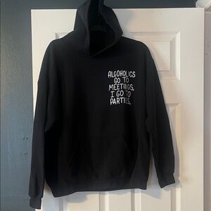 Black Graphic Pullover Hoodie - 'Alcoholics Go to Meetings'